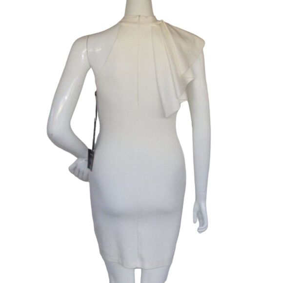 new LULUS Au Revoir Bodycon Dress, S, Asym Ruffle shoulder, Ivory - Picture 10 of 14